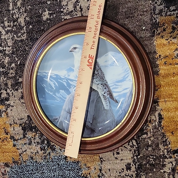 Vintage 1989 The White Gyrafalcon Collectible Plate Wood Round Frame - Picture 8 of 8